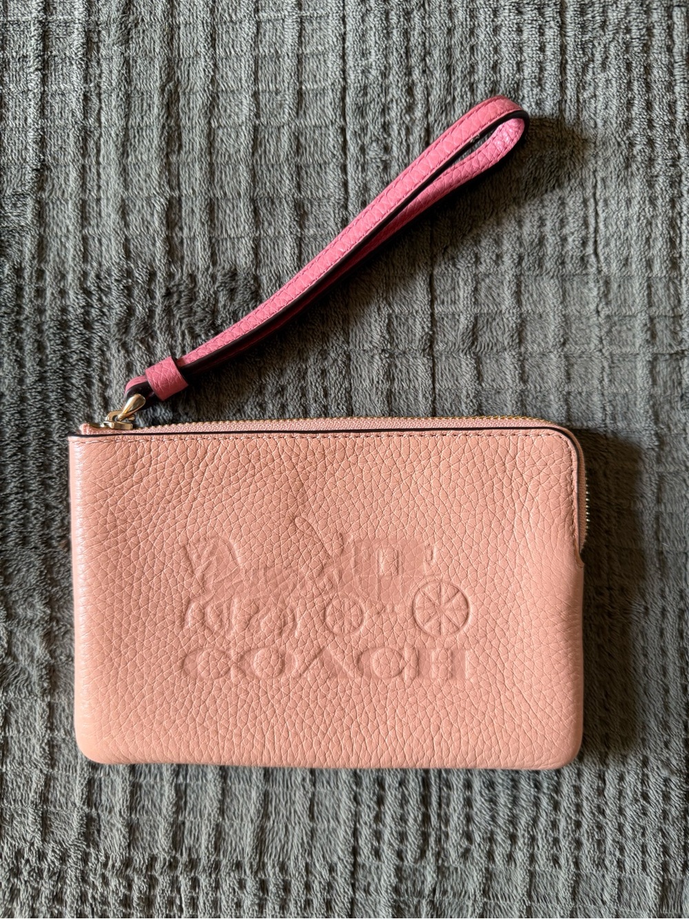 Coach Pink Pebbled Leather Wristlet Clutch